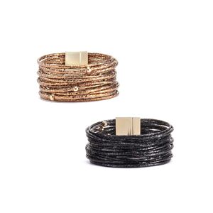 LASCANA Armband Set »Wickelarmband«, (2 tlg.), in Layer Optik mit Perlen,... schwarz-bronze Größe