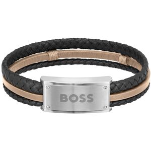 Boss Armband »Schmuck Edelstahl Armschmuck Lederarmband GALEN« braun-schwarz Größe