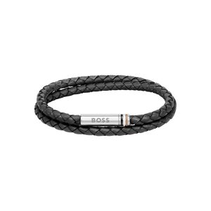 Boss Armband »Schmuck Edelstahl Lederarmband Wickelarmband ARES« schwarz-edelstahlfarben Größe M