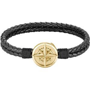 Boss Armband »Schmuck Edelstahl Armschmuck Lederarmband NORTH« schwarz-gelbgoldfarben Größe M