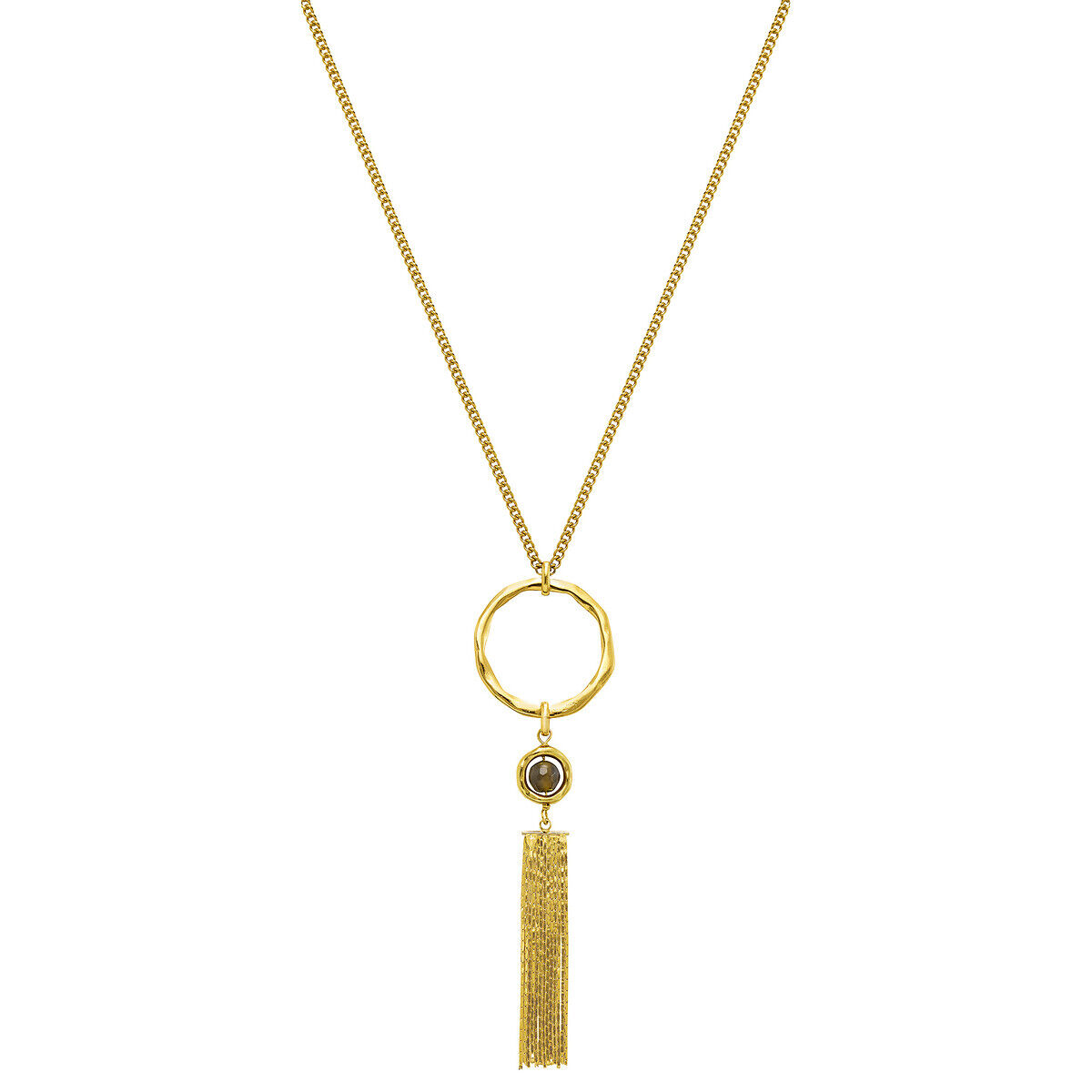 N°3 Lange Halskette aus gehämmertem Goldmetall und Achatstein GOLDFARBEN