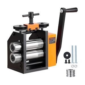 VEVOR 3 in 1 Handwalzwerk Maschine 75 mm Kombinationswalzwerk, Manueller Walzwerk Schmuckwalzwerk Einstellbare Dicke von 0,03 bis 6,5 mm, Handwalzwerk Maschine für Platin / K-Gold / Messing