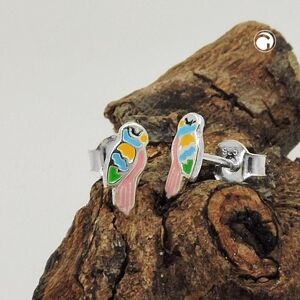 Gallay Ohrstecker Ohrring 9x4mm Kinderohrring Papagei farbig lackiert Silber 925