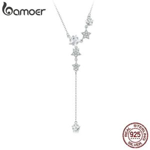 Bamoer 925 Sterling Silber Zarte Sternschnuppen-Anhänger-Halskette Für Frauen, Hochzeit, Party, Zierlicher Feiner Schmuck, Geschenk