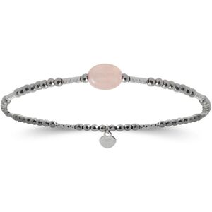 Les Trésors De Lily [R4095] - Silberarmband 'Mineralia' Rosenquarz Silbergrau (Rhodium) - 16 Cm - 8x6 Mm