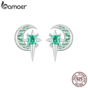 Bamoer Mond- Und Stern-Ohrringe Aus 925er-Sterlingsilber, Weißvergoldet, Hypoallergen, Mond-Stern, Niedlicher Schmuck, Geschenk Für Frauen Und Mädchen