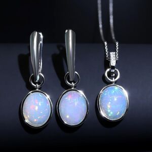 Bolaijewelry 100 % Bunter, Glänzender Opal, Oval, 8 X 10 Mm, Edelstein-Anhänger, Ohrring, 925er Sterlingsilber, Schmuckset Für Frauen, Einzigartiges Geschenk