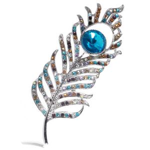 Les Trésors De Lily [R7293] – Mehrfarbige Blaue Designer-Brosche „pfauenfeder“ – 100 X 30 Mm