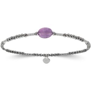 Les Trésors De Lily [R4094] - Silberarmband 'Mineralia' Amethyst Silbergrau (Rhodium) - 16 Cm - 8x6 Mm