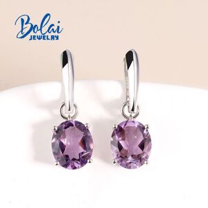 Bolaijewelry 100 % Natürlicher Brasilianischer Amethyst, Oval, 10 X 12 Mm, Edelstein-Ohrringe, 925er Sterlingsilber, Schlichtes Design, Edler Schmuck Für Frauen Als Geschenk