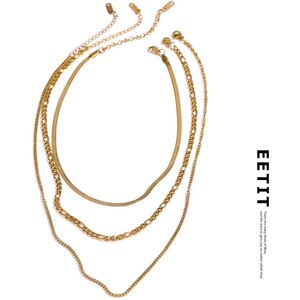 Eetit Edelstahl-Kette, Mehrschichtige Halskette Für Damen, Goldene Halsband-Halskette