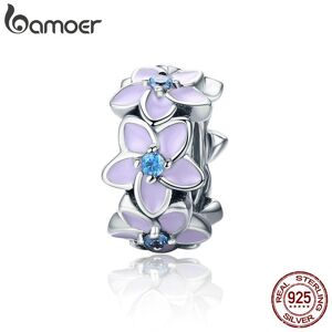 Bamoer Echte 100 % 925er Sterlingsilber-Spacer-Orchideen-Blumen-Silikonperlen Für Damen-Armbänder