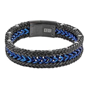 Les Trésors De Lily [R5102] – Stahllederarmband „giorgio“ Blau Schwarz Silber – 210 X 15 Mm