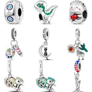 Prettiest To You Neue 925 Silber Igel Apfel Dinosaurier Chamäleon Katze Palette Anhänger Diy Perlen Fit Pandora Charms-Armband Edlen Schmuck