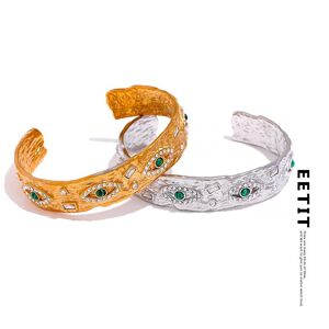 Eetit 60 Mm Exquisiter Edelstahl-Charm-Auge-Zirkon-Vintage-Manschetten-Offenes Armband-Armband, Zarte Goldfarbe, Hochwertiger Schmuck