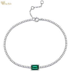 Wong Rain Vintage 100 % 925 Sterling Silber, Smaragdschliff, 5 X 7 Mm, Smaragd-Edelstein, Für Hochzeit, Party, Armbänder, Armreif, Feiner Schmuck, Armbänder, 13 + 2 Cm