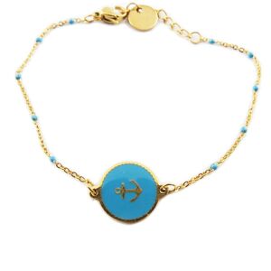 Les Trésors De Lily [R0098] – Goldblaues Designer-Armband „ancre Marine“ Aus Stahl – 13 Mm