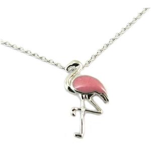 7bis [P6941] - Collier Artisanal 'Flamant Rose' Rose Argenté - 16x9 Mm