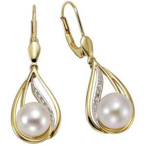 Orolino Ohrringe 585 Gold 2x Perle 7,5-8mm +10x Brillant 0,04ct.