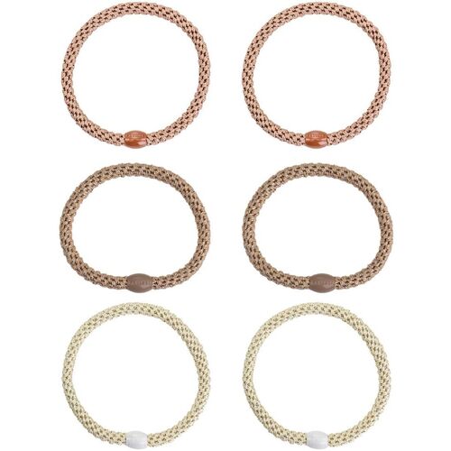 Kknekki Gummibänder – 6er-Pack – Slim – Braun/Beige/Gold – One Size – Kknekki Haarschmuck