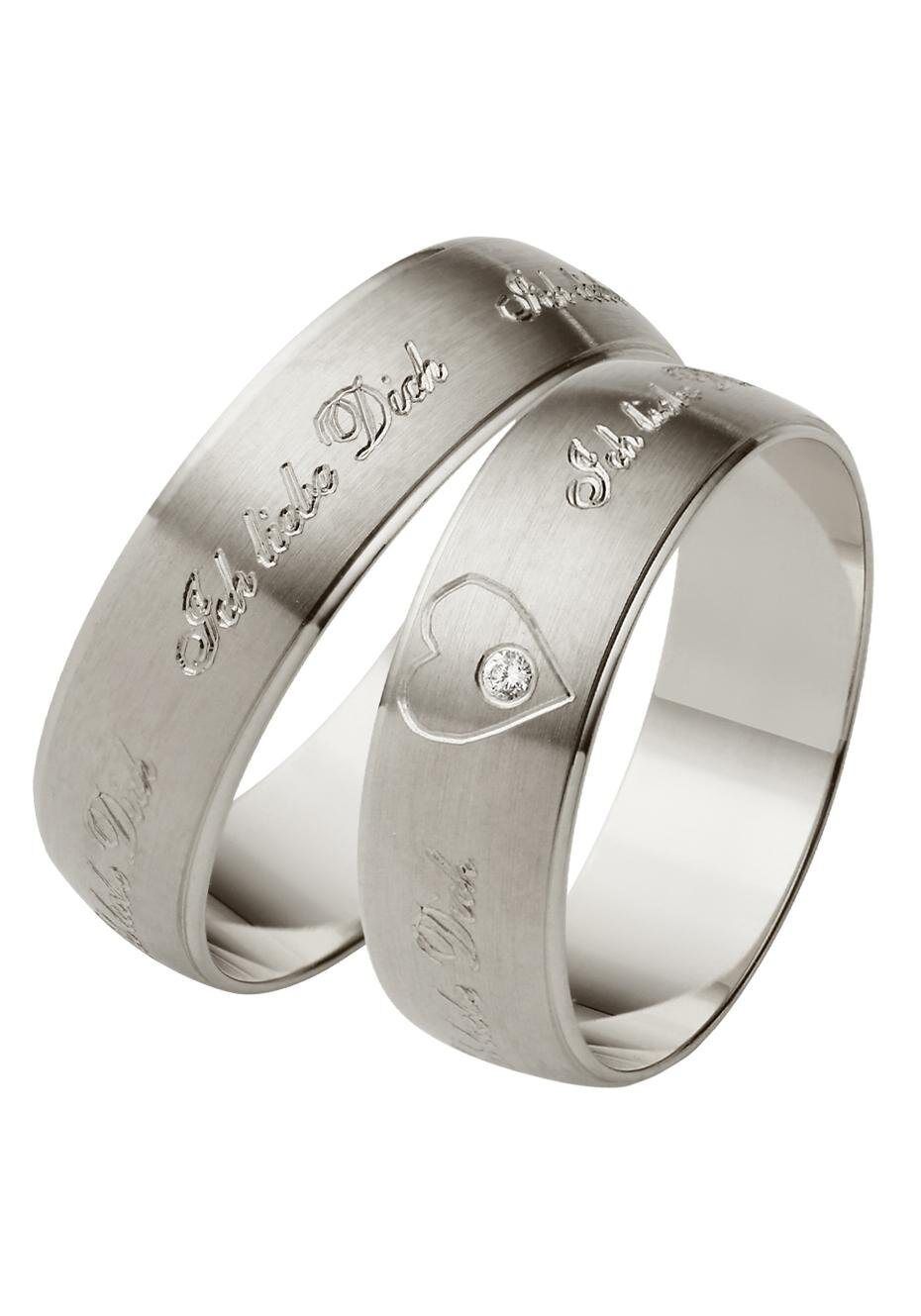 Firetti Trauring »glanz, längs gebürstet, feste Außen-Diamantgravur "Ich liebe Dich", 6,0 mm breit«, Made in Germany, wahlweise mit oder ohne Brillant, weißgoldfarben