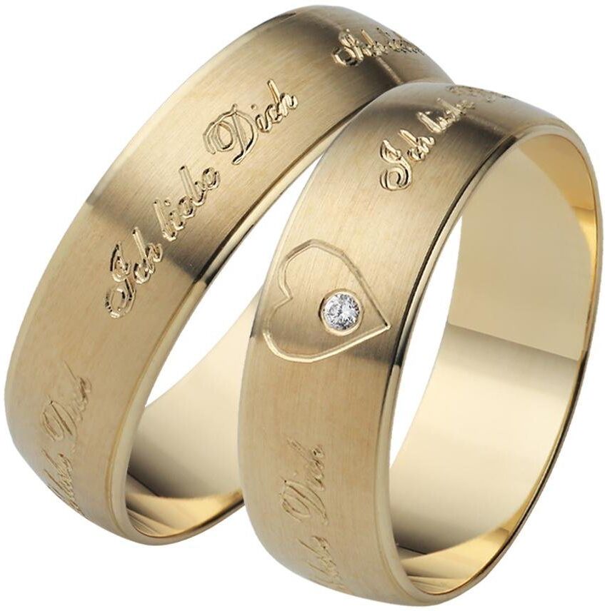 Firetti Trauring »glanz, längs gebürstet, feste Außen-Diamantgravur "Ich liebe Dich", 6,0 mm breit«, Made in Germany, wahlweise mit oder ohne Brillant, gelbgoldfarben