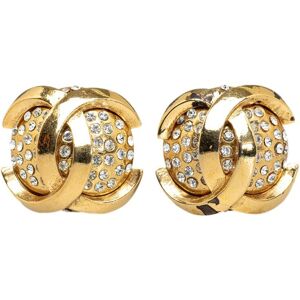 Pre-owned Chanel CC Rhinestone Clip-On Earrings Gold