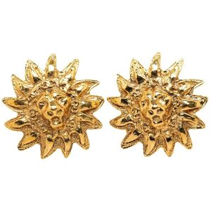 Pre-owned Chanel Lion Motiff Clip On Earrings Gold