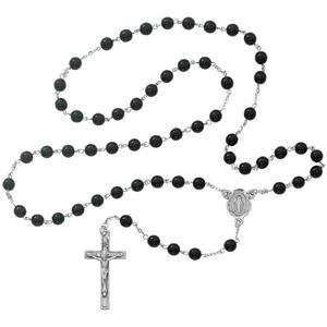 Megabilligt Lang sort halskæde Rosary 8mm Black Glass Perles