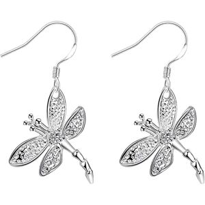 Cubic Zirconia Indlagt Sølvbelagt Dragonfly Drop Dangle Hook Øreringe Til Kvinder Mænd Piger Dreng