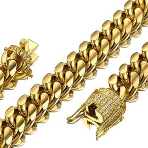Mænds Miami Cuban Link Chain i 18K guld 15 mm rustfrit stål wit
