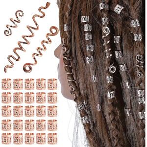 28 stk Rose Gold Hår Spiral Smykker Viking Style Justerbare Hår Manchetter Skæg Hår Tube Perler Metal Dreadlocks Viking Hår Perler Spiral Coils Til Mænd