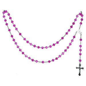 Hiprock Rosary / Cross halskæde lyserøde perler Pink