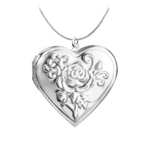 Sølvhalskæde med oplukkelig medaljon - Hjerte med blomst Sølv