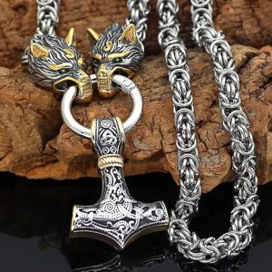 Mænd Wolf Head halskæde nordiske smykker Amulet Thors Hammer Pe