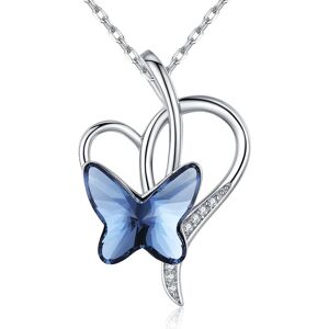 Krystal sommerfugl halskæde blå smykker 925 Sterling sølv