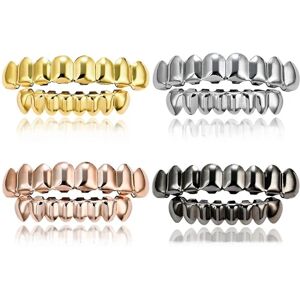 Hip Hop Tænder Grillz Sæt Seler Smykker Punk Cosplay Halloween - Perfet Silver 8-8Top Bottom Brace Set