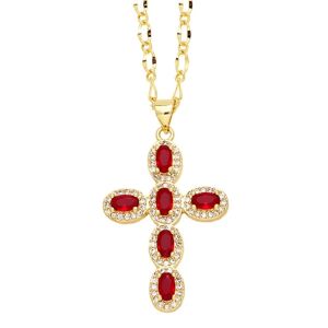 Halskæde Vintage Zircon Cross Fashion smykker Ac10049 Red