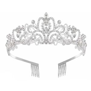 Krystal Rhinestone Crown Coiffure Crown Tiara SØLV Silver