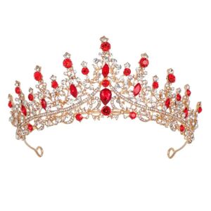 Legering Crown Bryllup Tiara Krystal Rhinestone Crown RØD Red