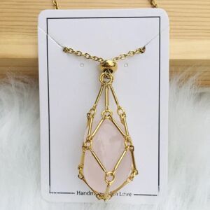 Crystal Holder Cage Halskæde Crystal Net Metal Halskæde GULD Gold Rose Quartz-Rose Quartz