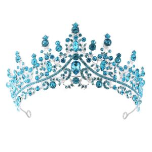 Legering Crown Bryllup Tiara Crystal Rhinestone Crown BLÅ Blue