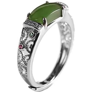 925 Sterling Sølv Indlagt Hetian Jade Ring Delikat Elegant Hul Åben Ring Charmerende Smykker Gaver til Kvinder Piger