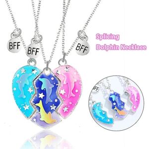 3 stk/sæt Best Friends Dolphin Halskæde Split Heart Puzzle Pendant Kvinder pige