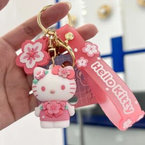 Pink Sakura tegneserie nøglering, Kawaii søde nøgleringe Taske Charm Armbånd hello kitty