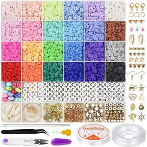 6000 stk. Clay Beads Kit Armbåndsfremstillingssæt Smykker Håndlavet 6mm Polymer Clay Perle Sæt Flade Runde Heishi Perler til Børn Voksne DIY Halskæde Øreringe