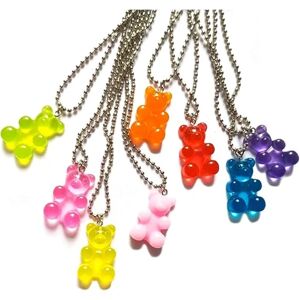 8 Pack Cute Cool Farverig Resin Gummy Bear Bead Chain Pendant Halskæde Funny Cut
