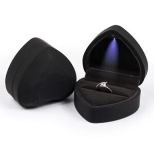 Led Ring Box Hjerte Form Velvet Holder Box Med Lys Til Forlovelse Black