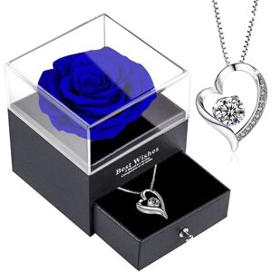 FMYSJ Eternal Rose med smykker, Damehalskæde med blå kunstig blomst, hjertevedhæng, 925 sølvkæde til kvinder, gave til hende, gave til jul,