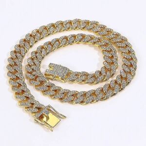 Cuban Link Chains Herre Iced Out Miami Cuban Chain Halskæder Sølv/guld Bling Diamond Hip Hop smykker Til Kvinder gold